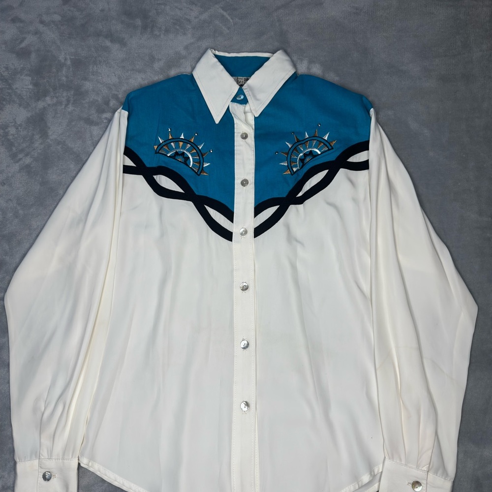 Turquoise and ivory button down western shirt